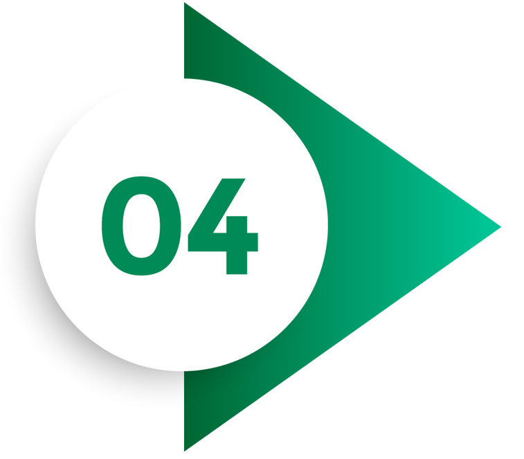 Green right-pointing arrow with a white circle containing the number four in green.