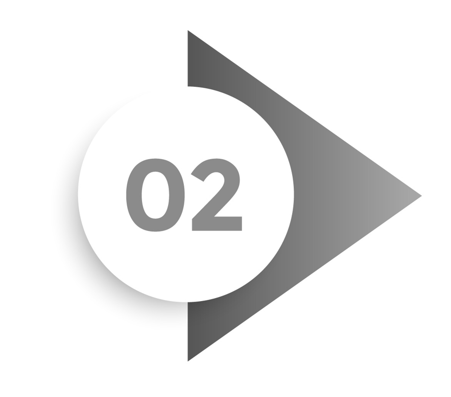 Gray arrow pointing to the right with a white circle overlay containing the text '02' in gray.