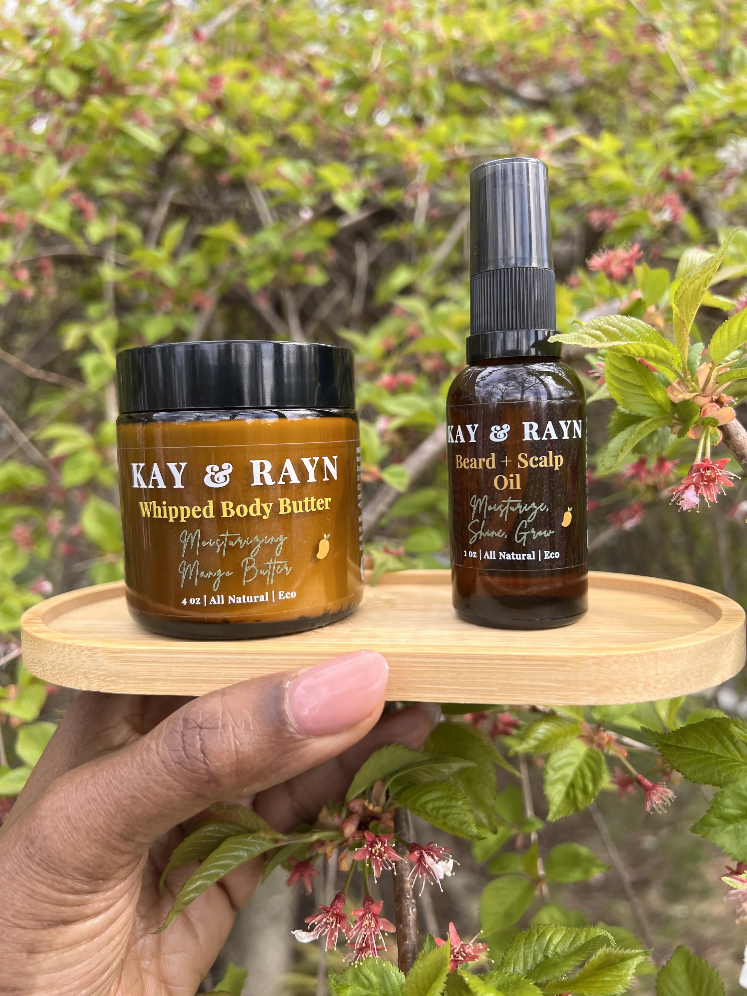 Whipped Body Butter, Beard & Scalp Oil Set w Bamboo Tray