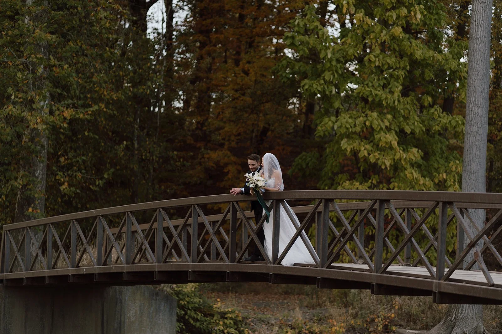 Newlywed private moment at fall ohio wedding