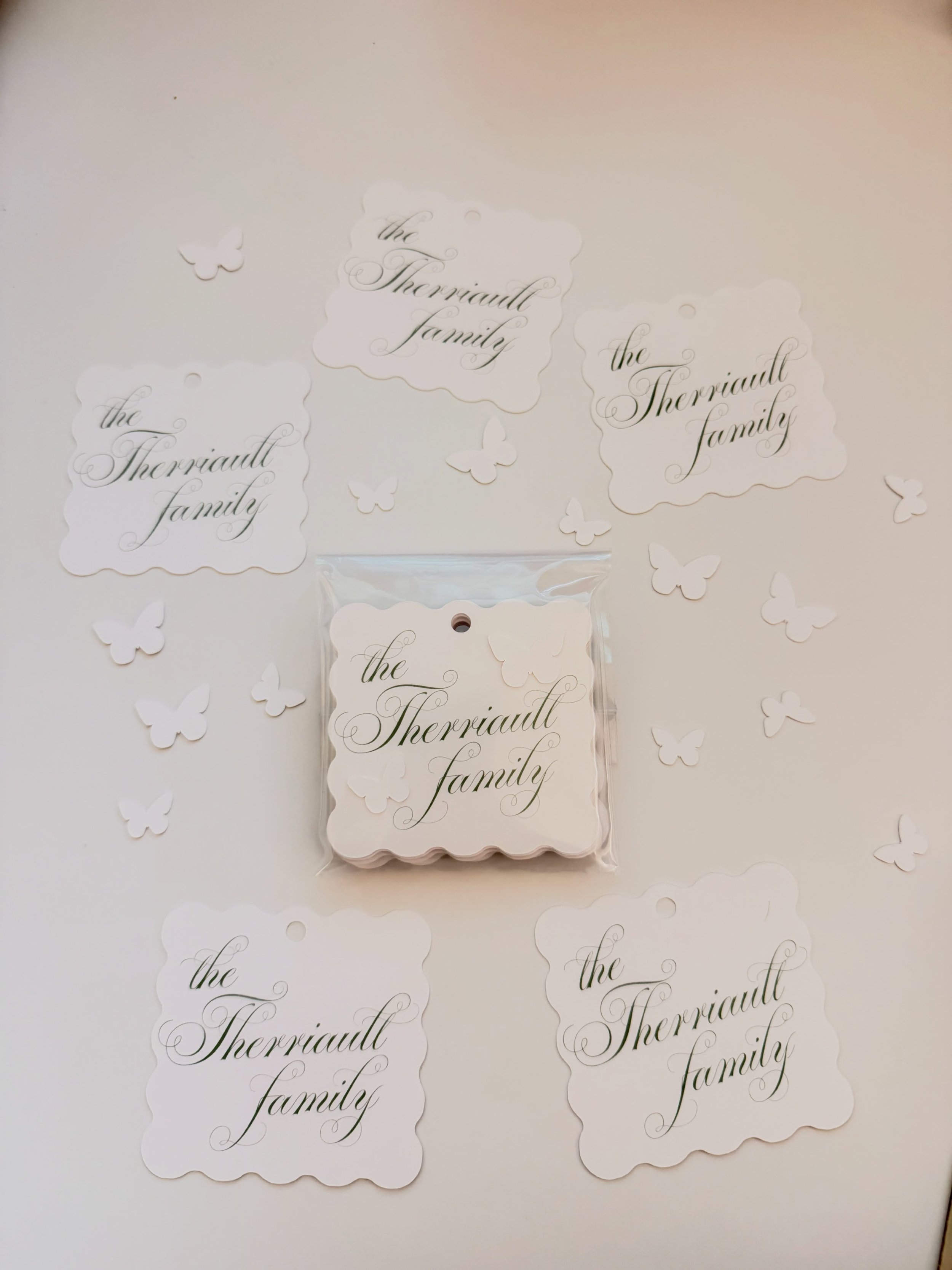 Family &amp; kids gift tags 🤍

$14 for 12 multicolor kids gift tags
$16 for 12 butterfly family gift tags 
Interested in ordering gift tags or name labels? Comment WANT and I&rsquo;ll send you a message!