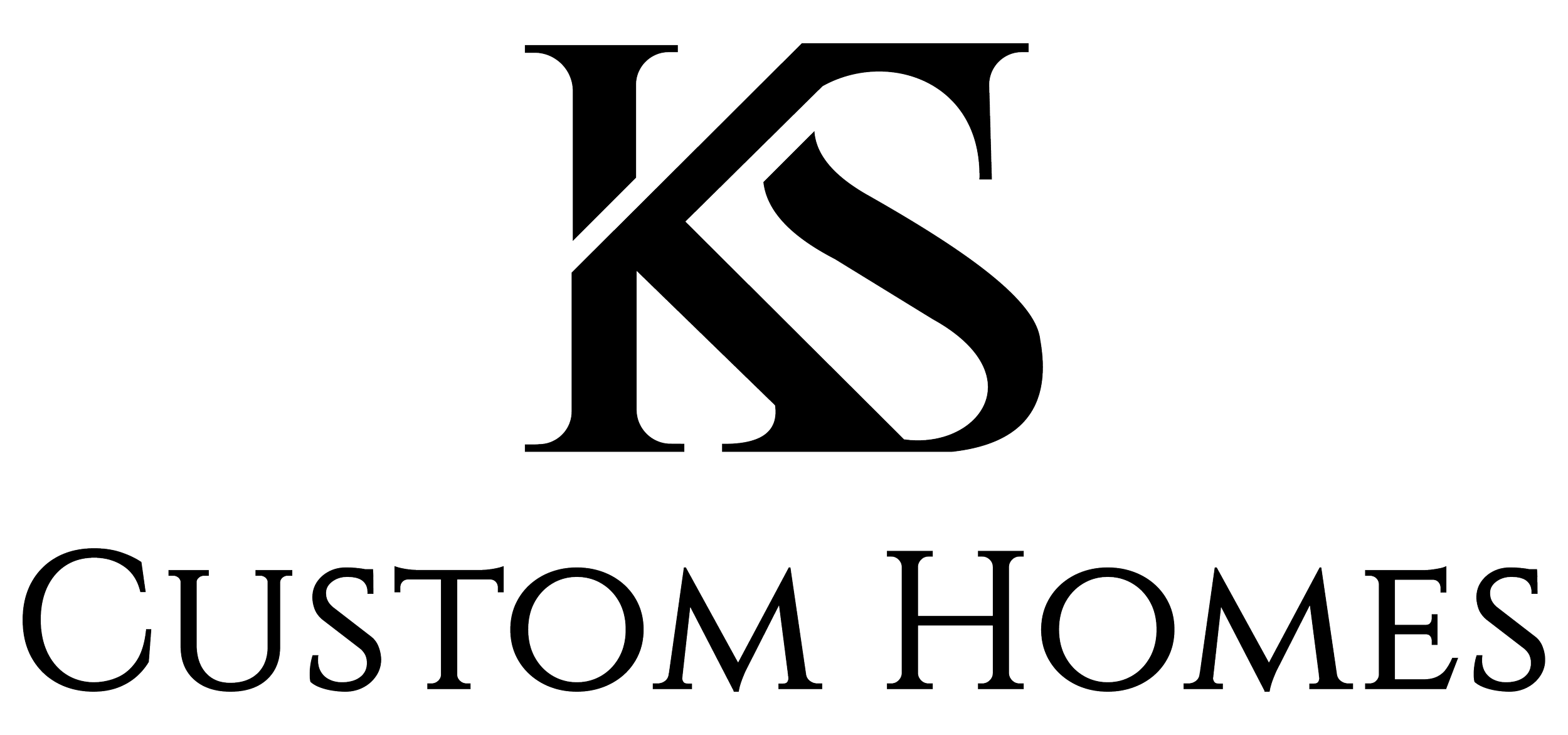 Logo for KS Custom Homes featuring a large stylized 'K' and 'S' intertwined above the company name in outlined text.