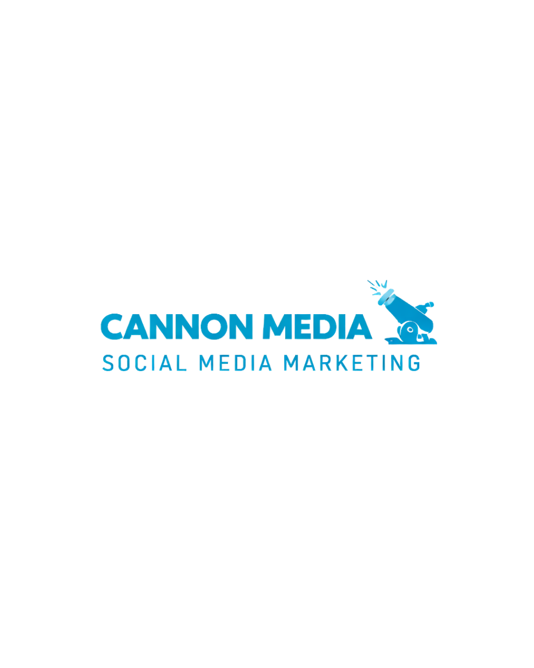 Cannon Media logo featuring a blue cartoon cannon and the text 'CANNON MEDIA SOCIAL MEDIA MARKETING' in blue on a black background.