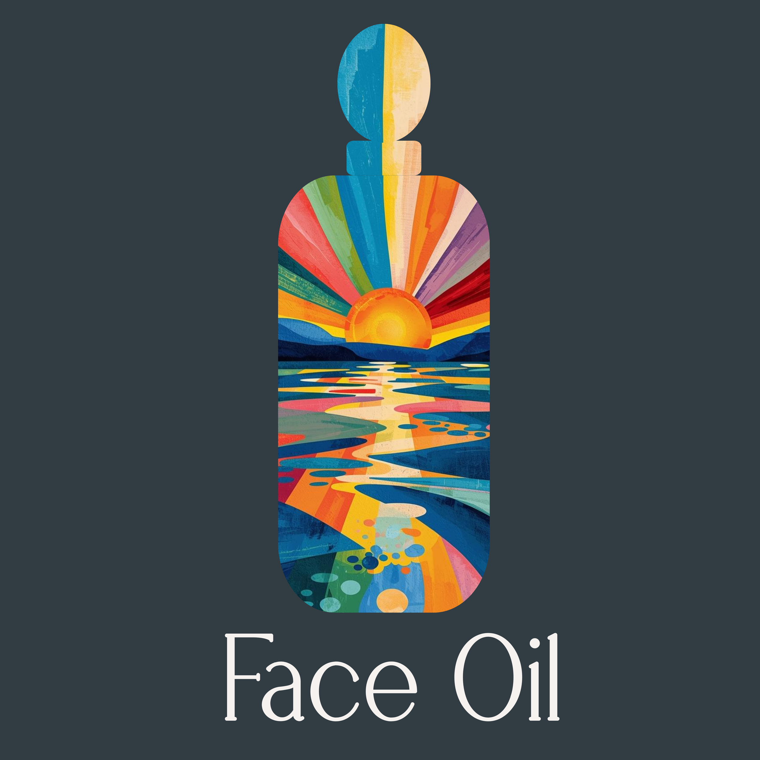 Colorful abstract design representing a human face with rainbow colors, a sunset or sunrise, and ocean waves, with text 'Facial' at the bottom.