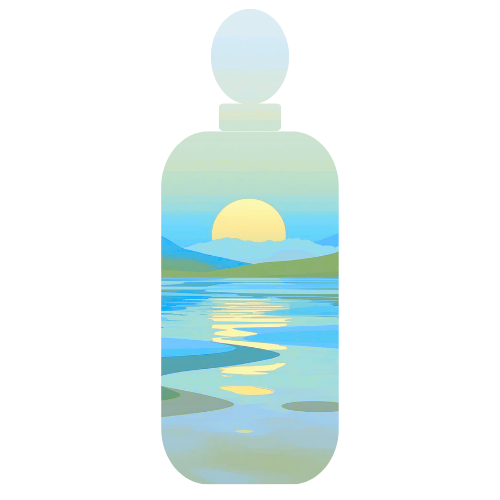 A scenic landscape with a sunset over mountains and a body of water.