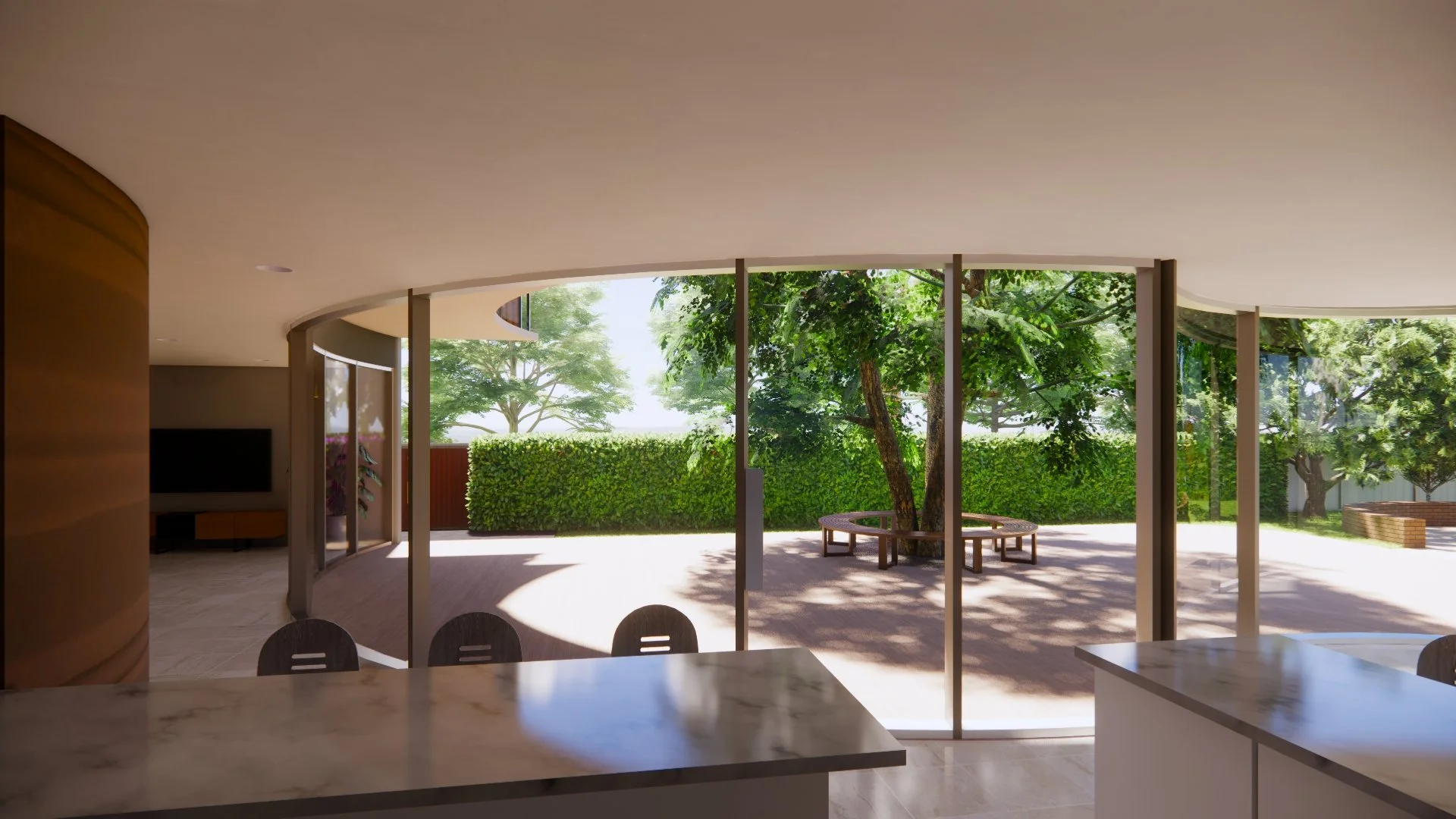 A central kitchen designed for connection, with seamless access to outdoor spaces for relaxed entertaining and indoor–outdoor living.