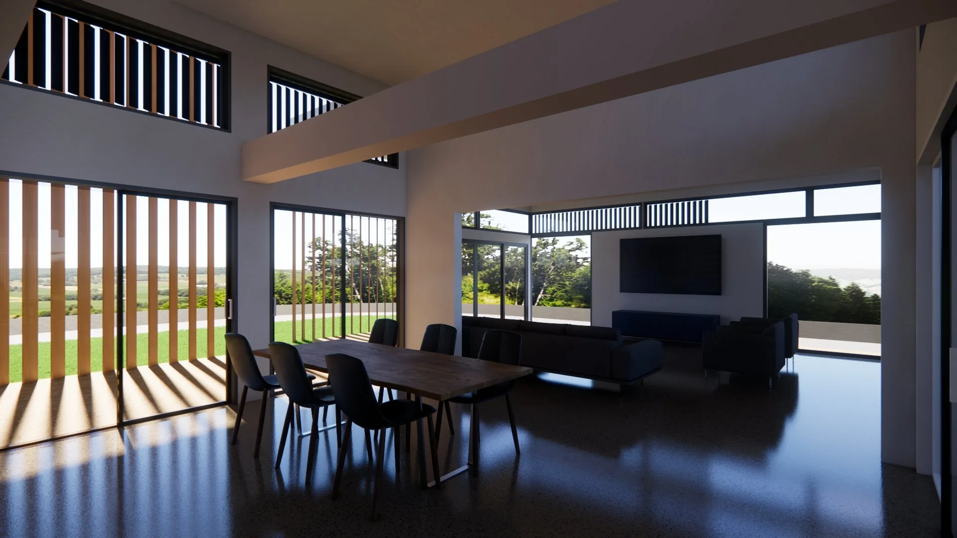 Louvres and eaves block harsh summer sun, keeping the home cool and comfortable while still allowing breezes and light for relaxed, airy living.