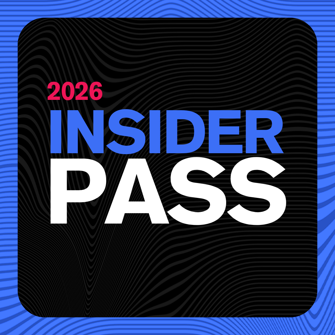 2026 Insider Pass digital badge with black background and blue and white text, featuring a black and blue wavy line border.