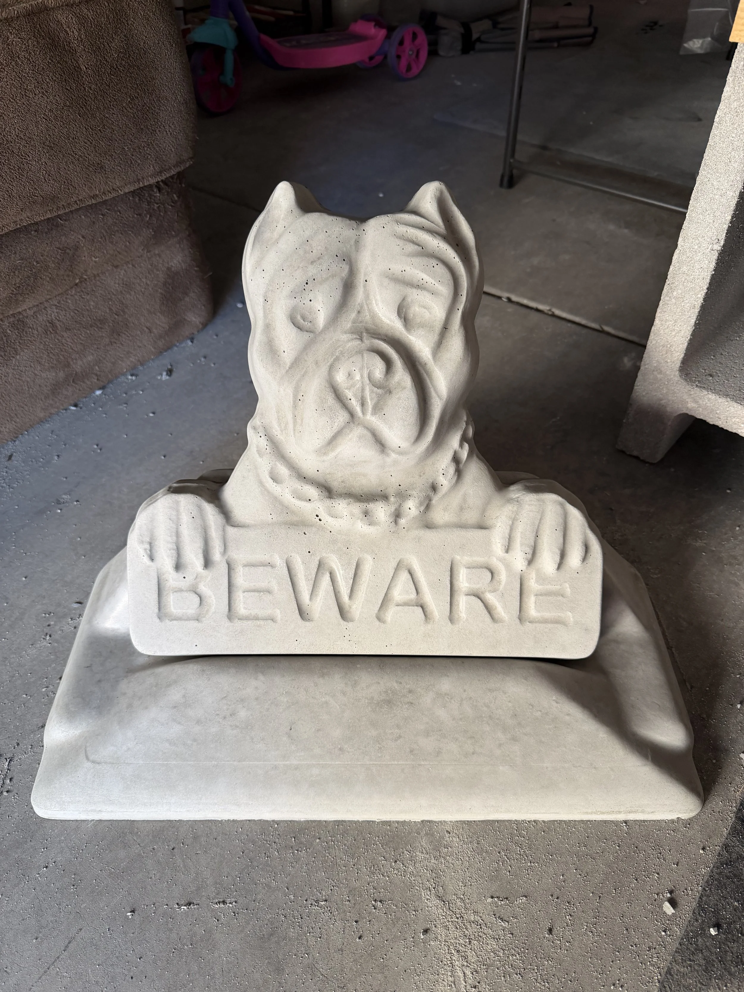 Beware Concrete Dog Statue with Base