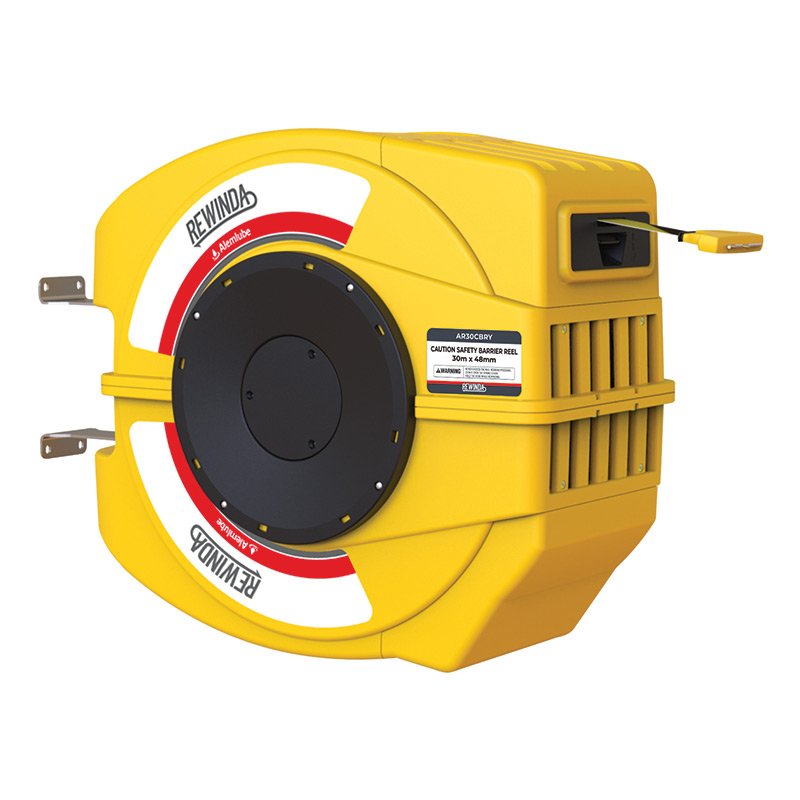 ALEMLUBE REWINDA CAUTION DANGER BARRIER REEL YELLOW & BLACK BAND