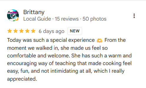 Screenshot of a Google review by Brittany, a Local Guide, praising a welcoming and warm experience.