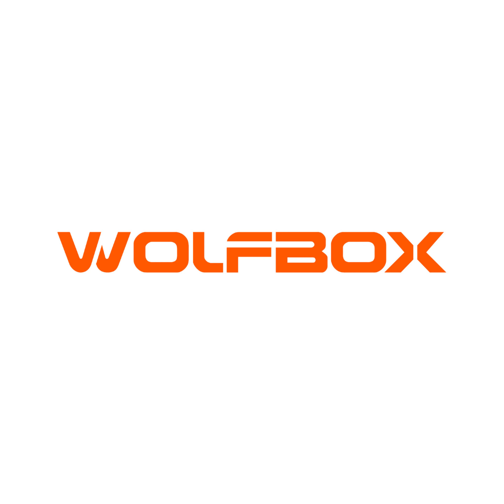 The logo of Wolfbox in orange text on a white background.