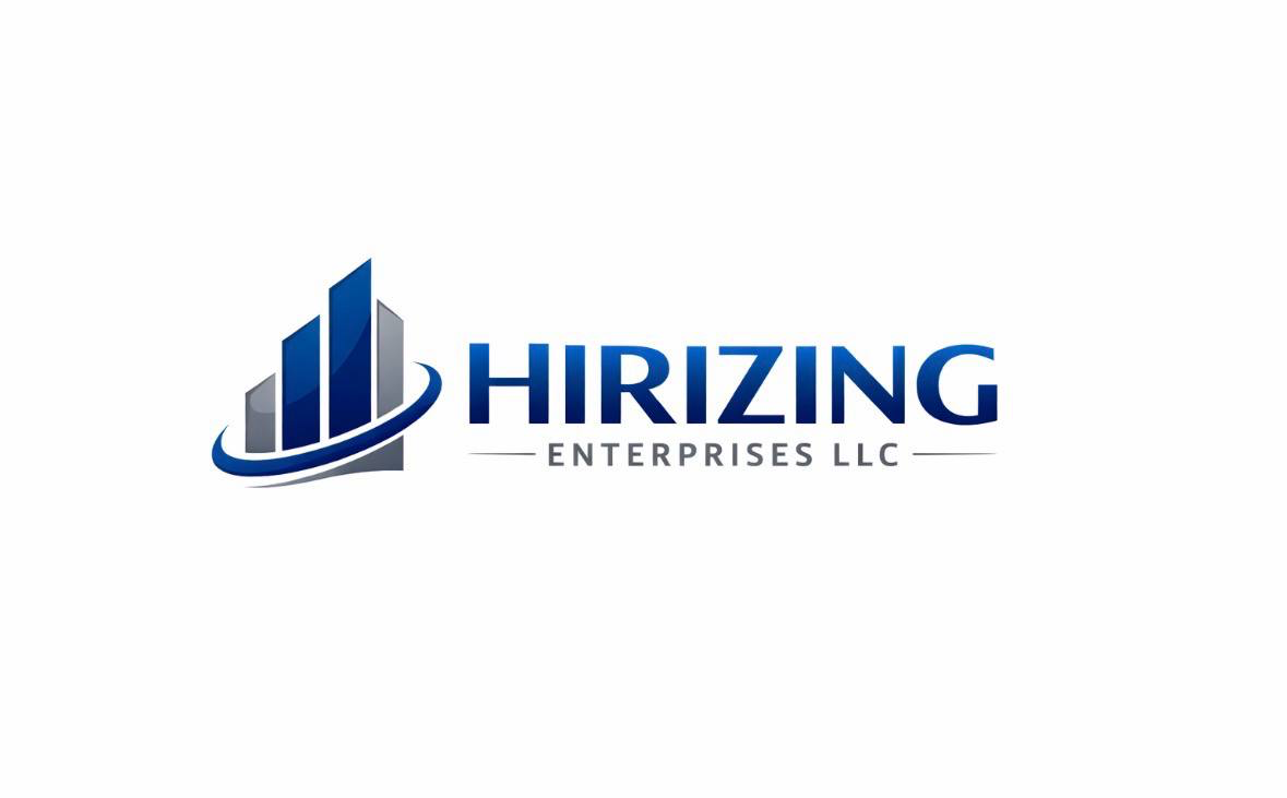 Logo of Hirzing Enterprises LLC featuring a stylized bar chart with upward arrows in blue and gray tones.