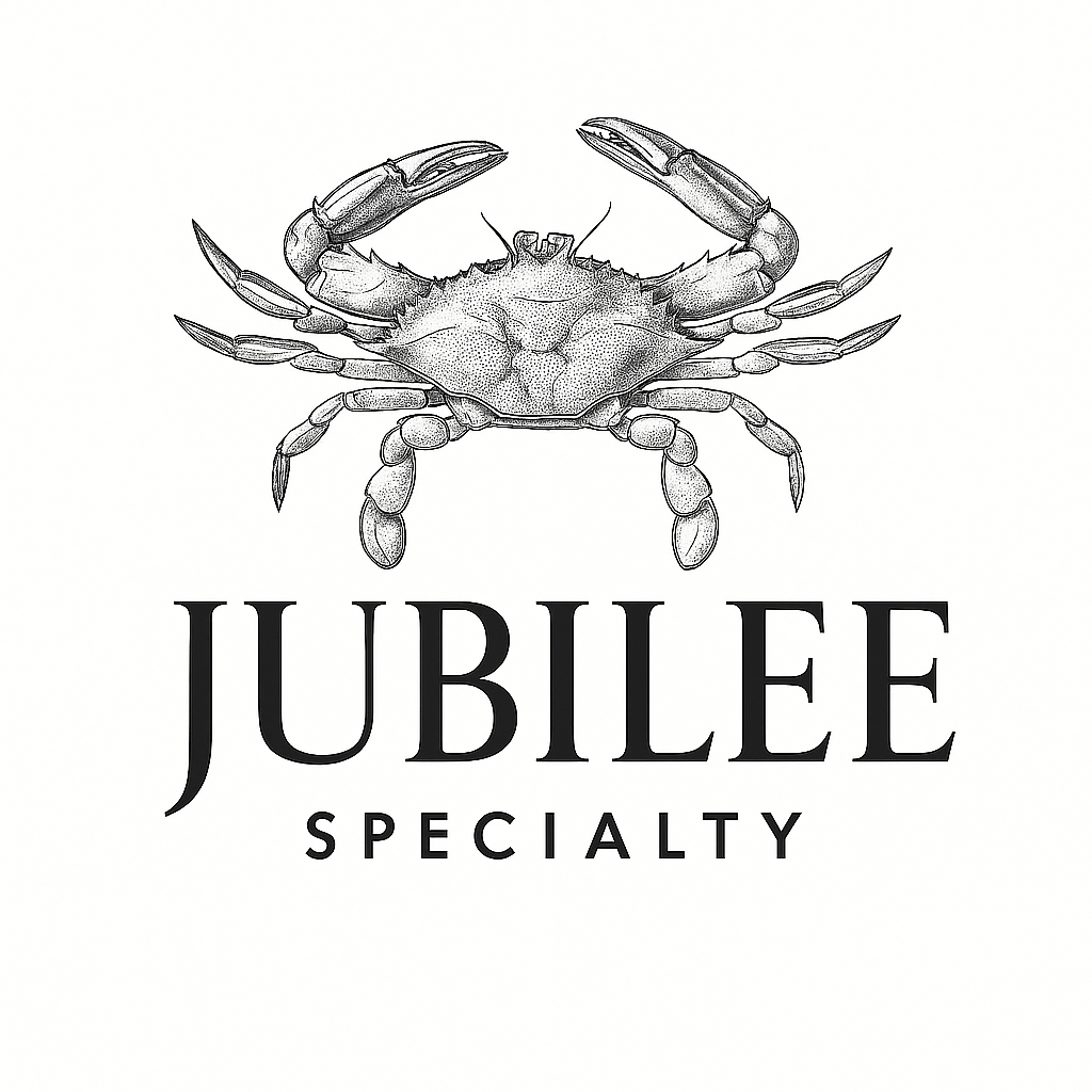 Drawing of a crab with the text "Jubilee Specialty" underneath.