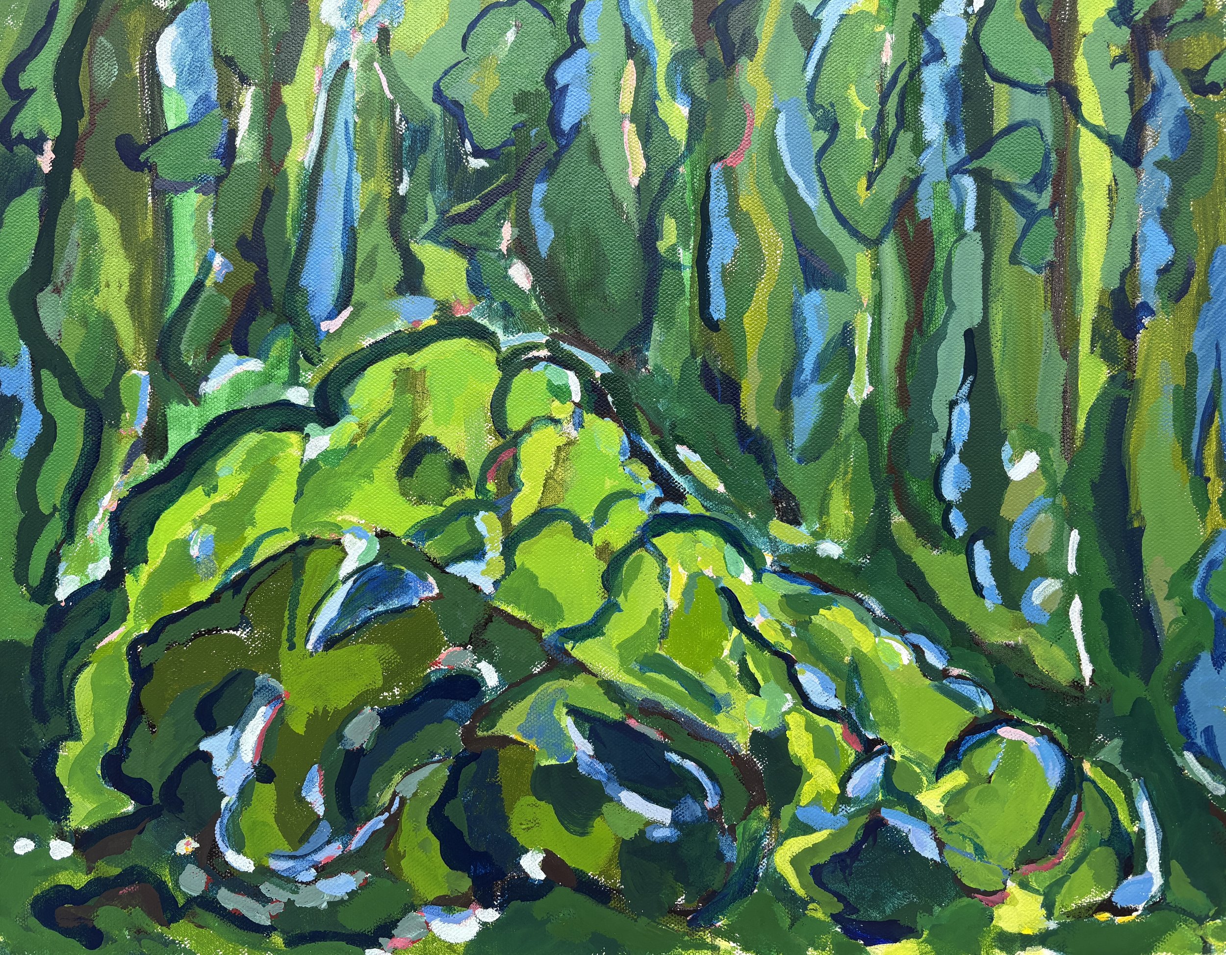 Here I'll Lie, 2025, Acrylic on canvas, 18" x 14"