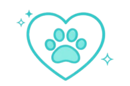 Heart-shaped outline with a paw print inside and small stars around it, symbolizing love for animals.
