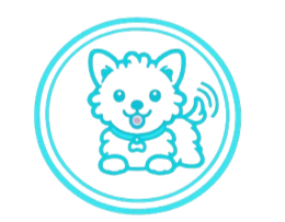 Cartoon illustration of a dog inside a circular border