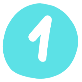 A white number one on a light blue circular background.