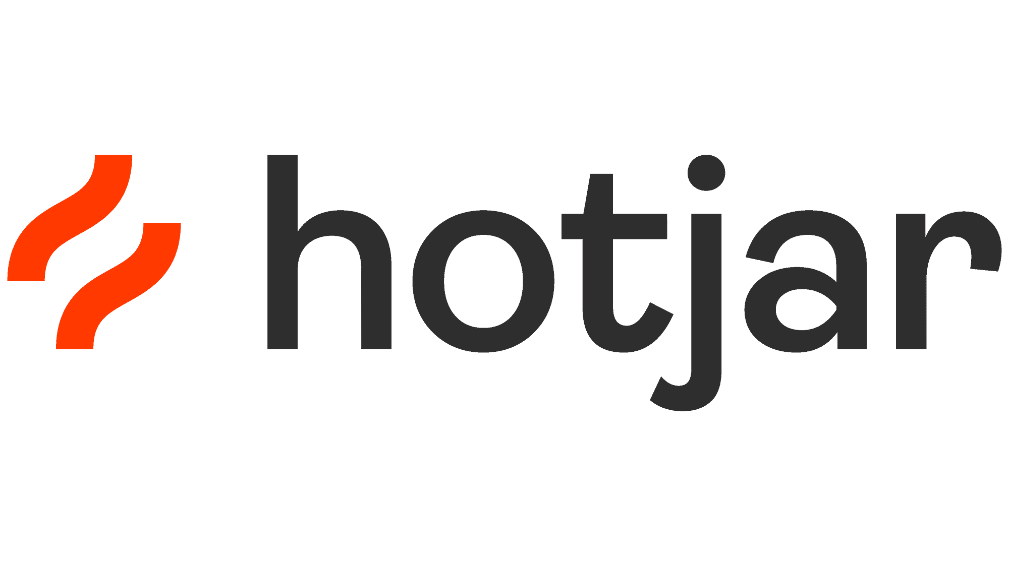 Hotjar logo featuring black text with two red wavy lines to the left of the word 'hotjar'.