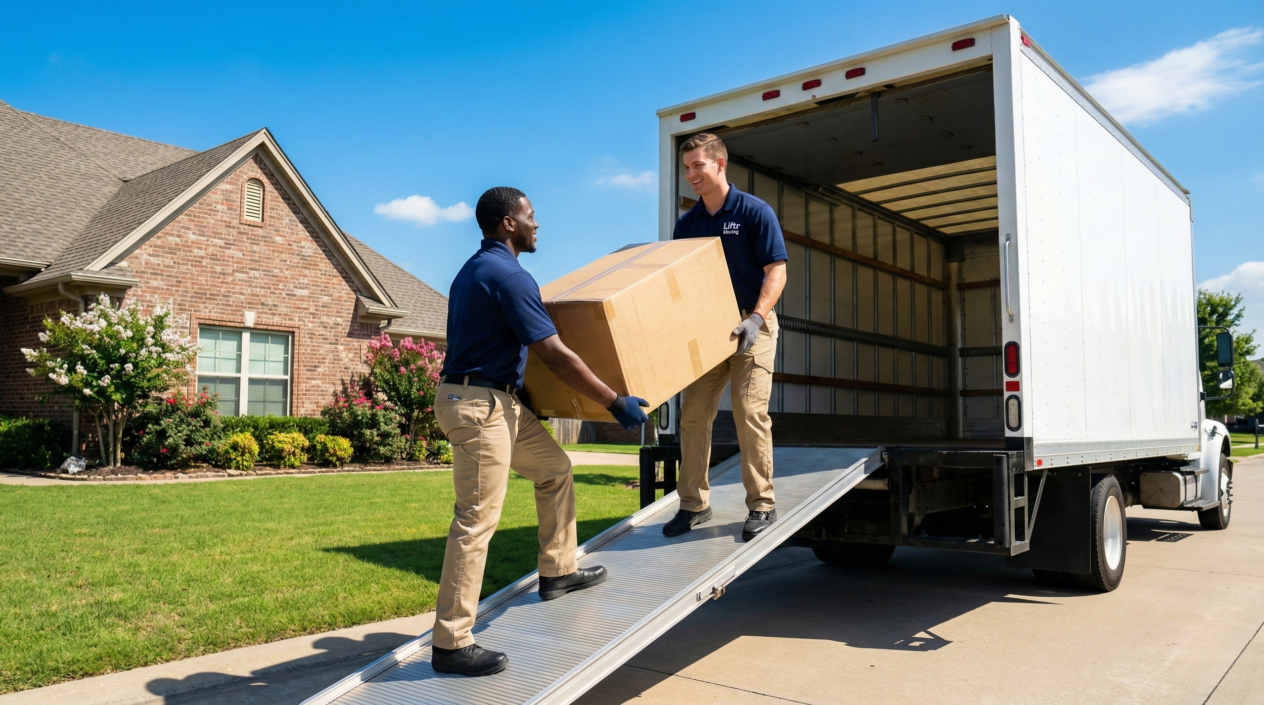 Professional movers loading goods into a moving truck