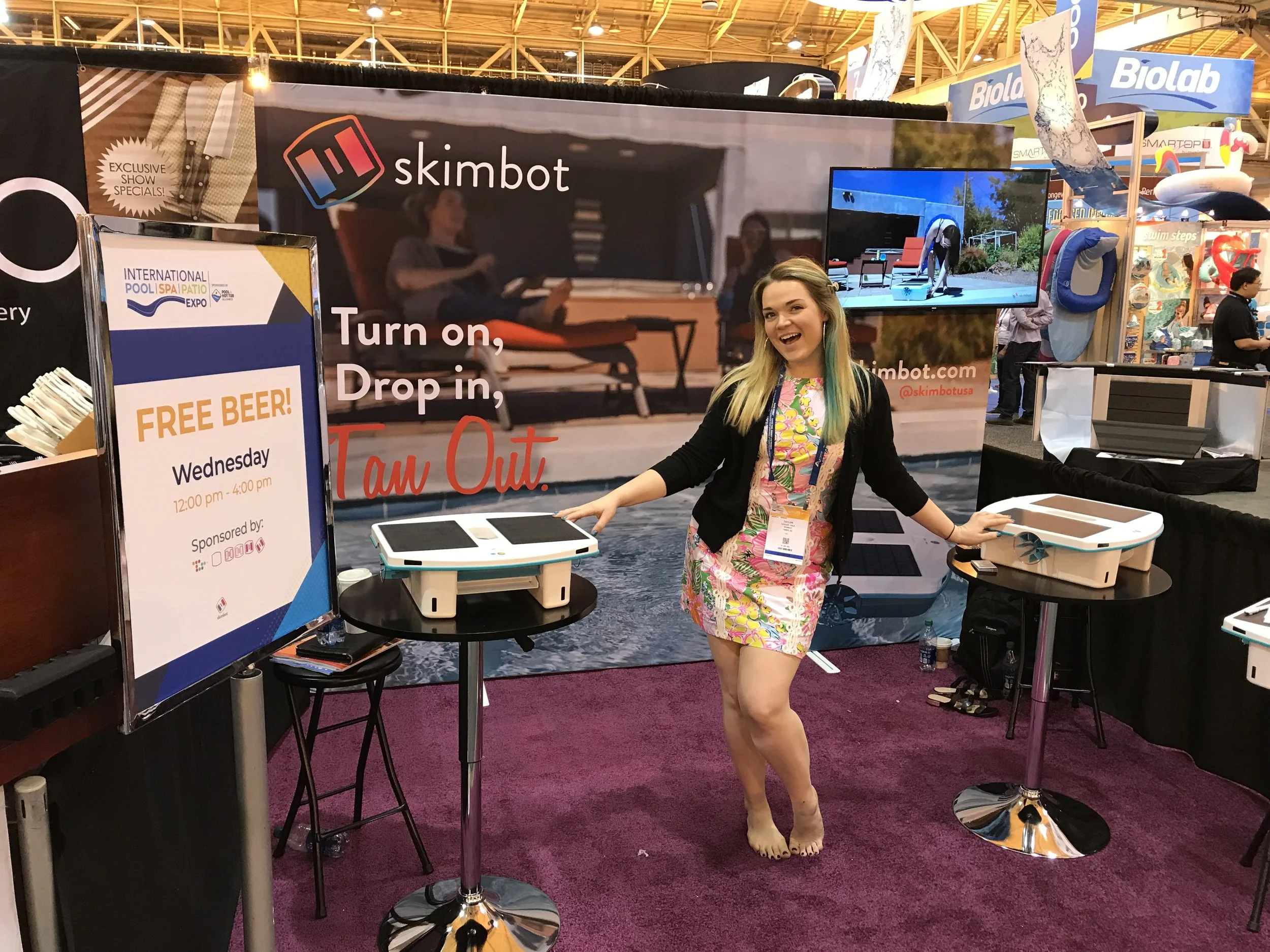 Taylor Cole of Be Sound PR represents Skimbot at the National Pool and Spa Show in New Orleans.