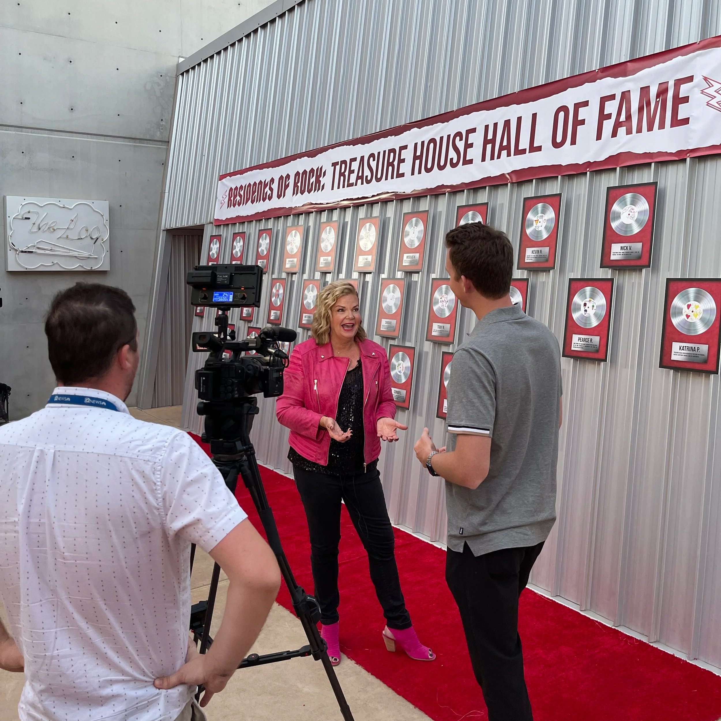 CEO of Treasure House is interviewed by a news station at Treasure House's Celebrity Game Night. Taylor Cole of Be Sound PR coordinates the media coverage.