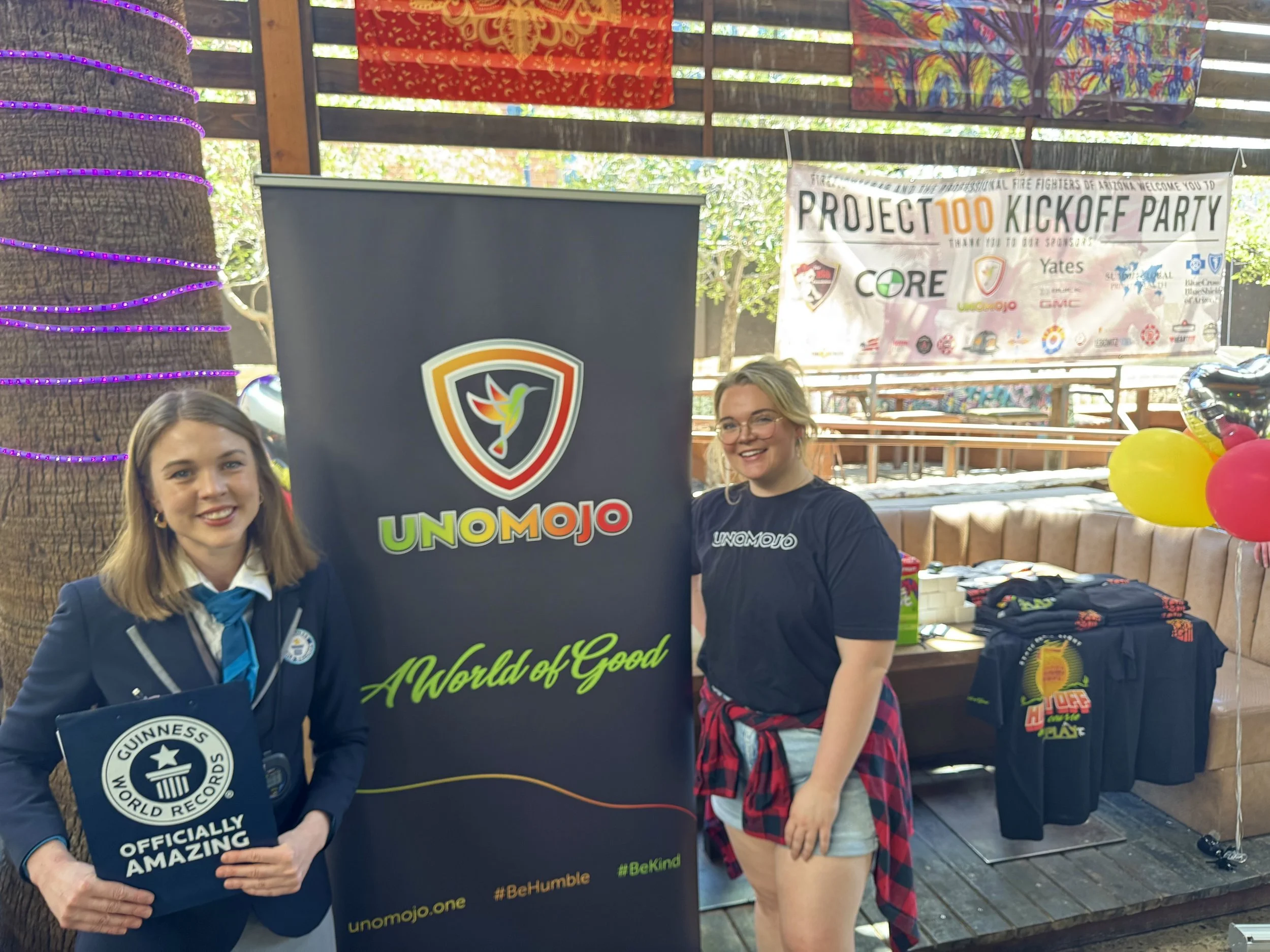 Taylor Cole of Be Sound PR represents Unomojo at a Guiness World Record Party intended to have the most firefighters check themselves for prostate cancer.