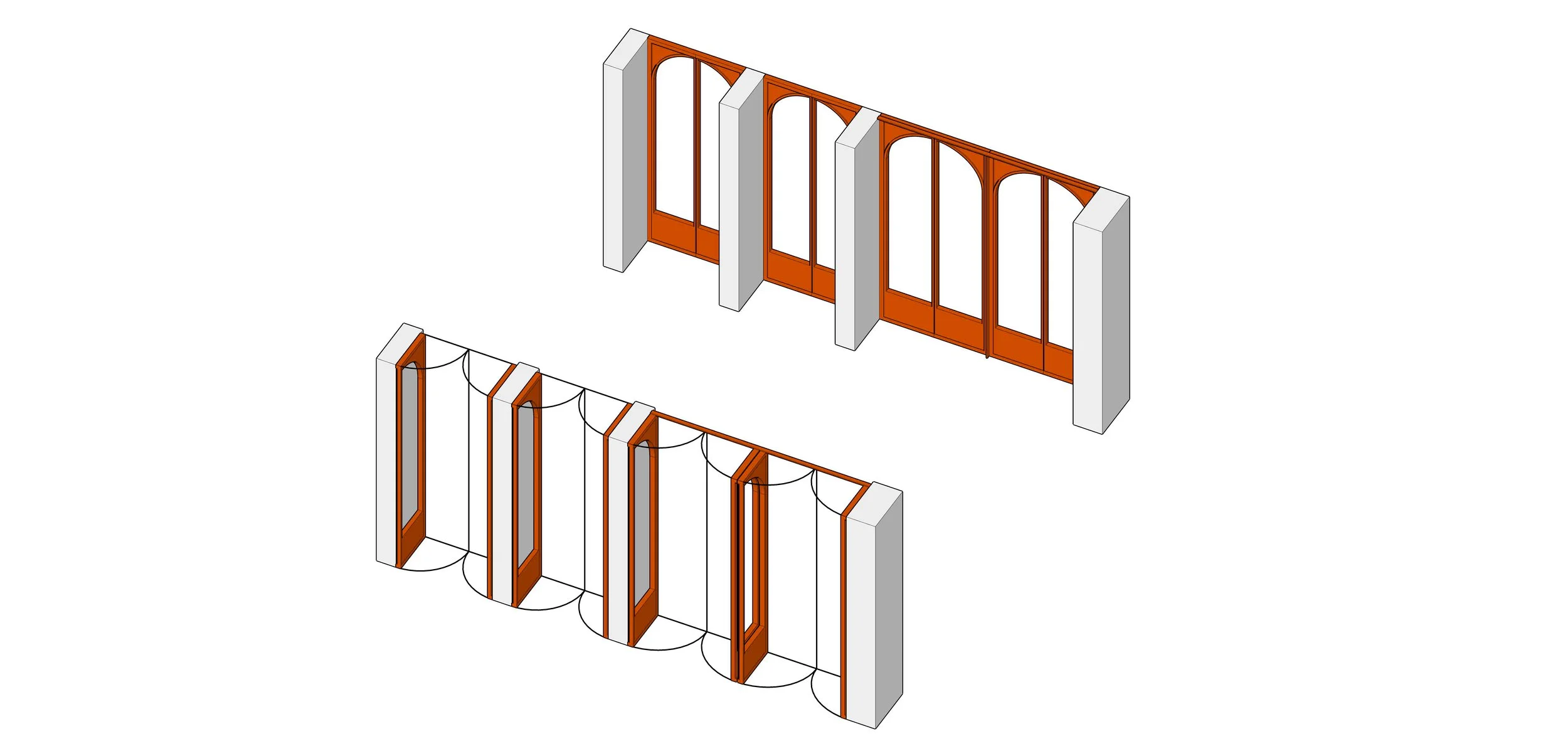 Diagram of a house wall frame, showing the structure with door and window openings, and insulation installation.