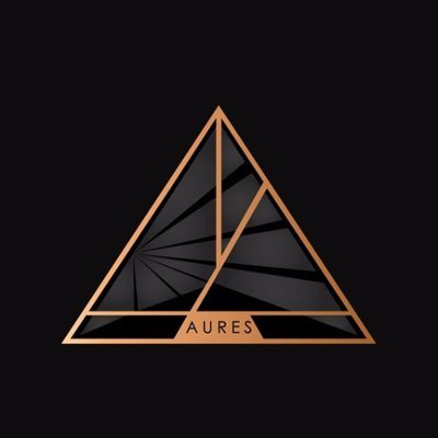 A triangular logo with black and bronze accents and the word 'AURES' at the bottom.
