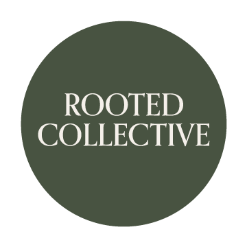 Green circle with white text that says "Rooted Collective."