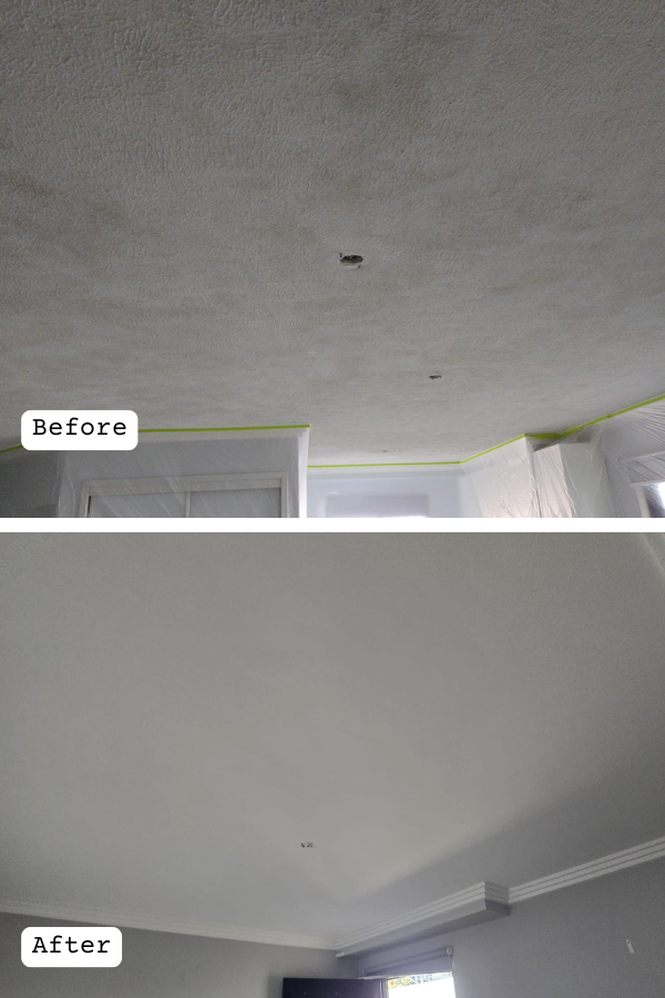 flattening a popcorn ceiling before and after