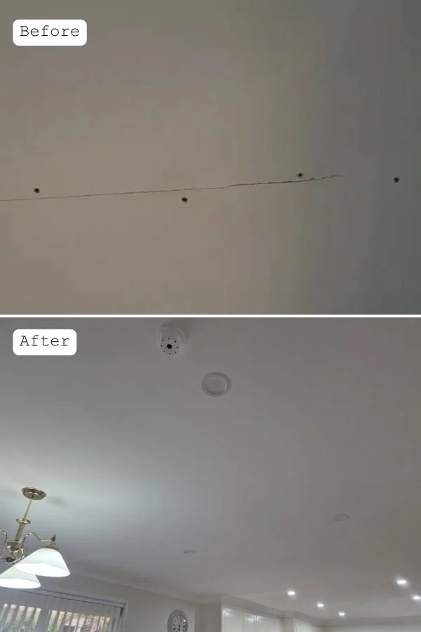 she paints ceiling plaster repair and repaint project