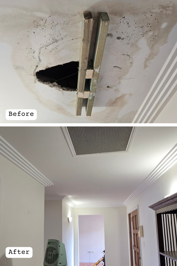 plaster repair before and after ceiling