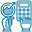 A hand holding a chart with an upward arrow alongside a calculator, representing finance or growth.