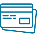 Icon of a credit card in blue outline