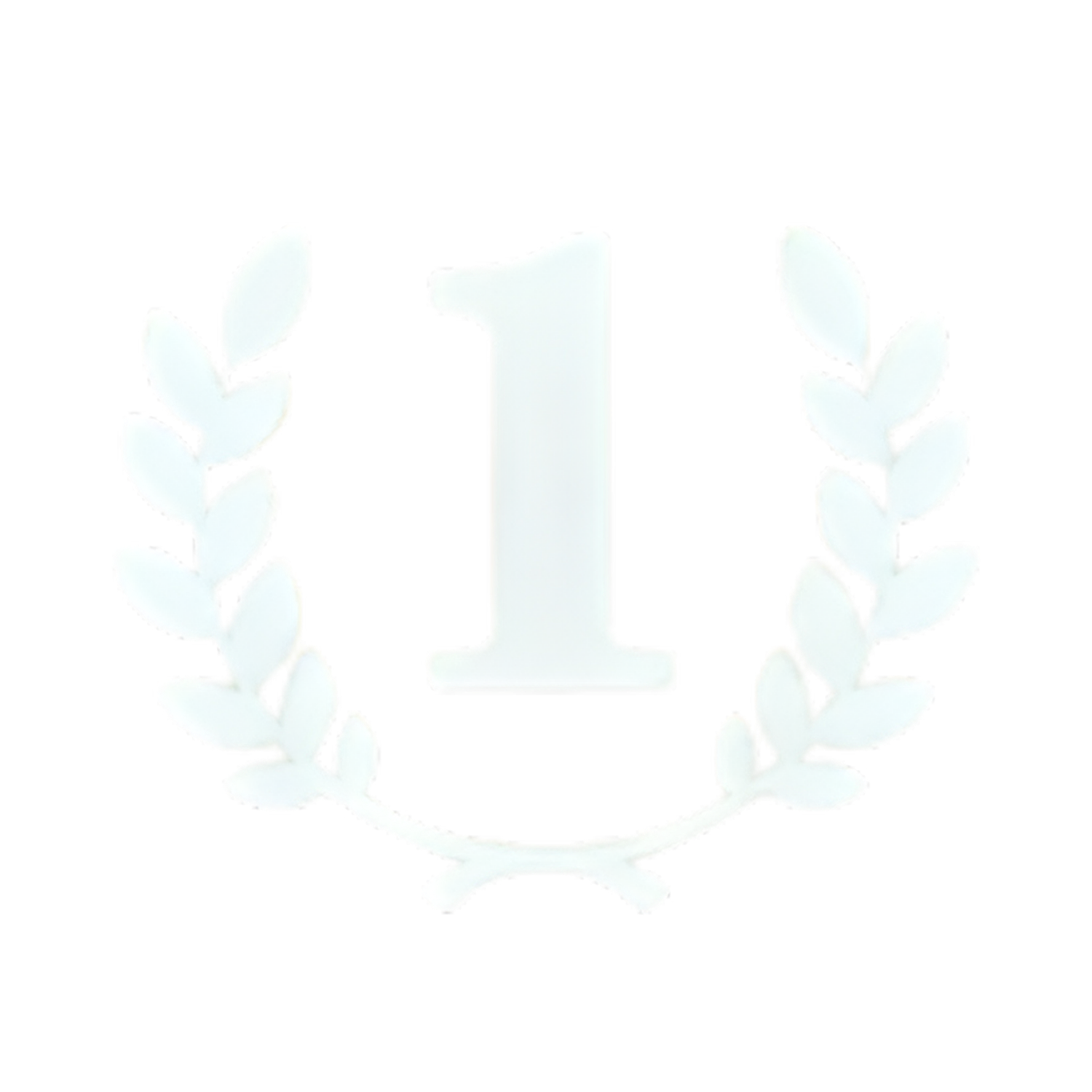White number one with white laurel branches on either side, symbolizing first place or victory.