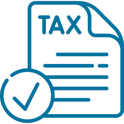 Icon of a tax document with a checkmark on a clock