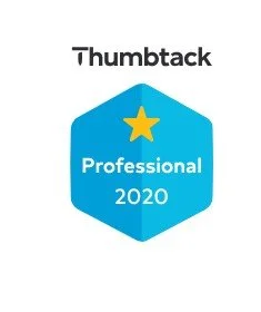 Thumbtack Professional 2020 badge with a yellow star and blue hexagon