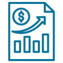 Financial report icon with dollar sign, upward arrow, and bar chart