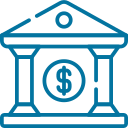 Outline of a bank or financial institution building with a dollar sign on the front.
