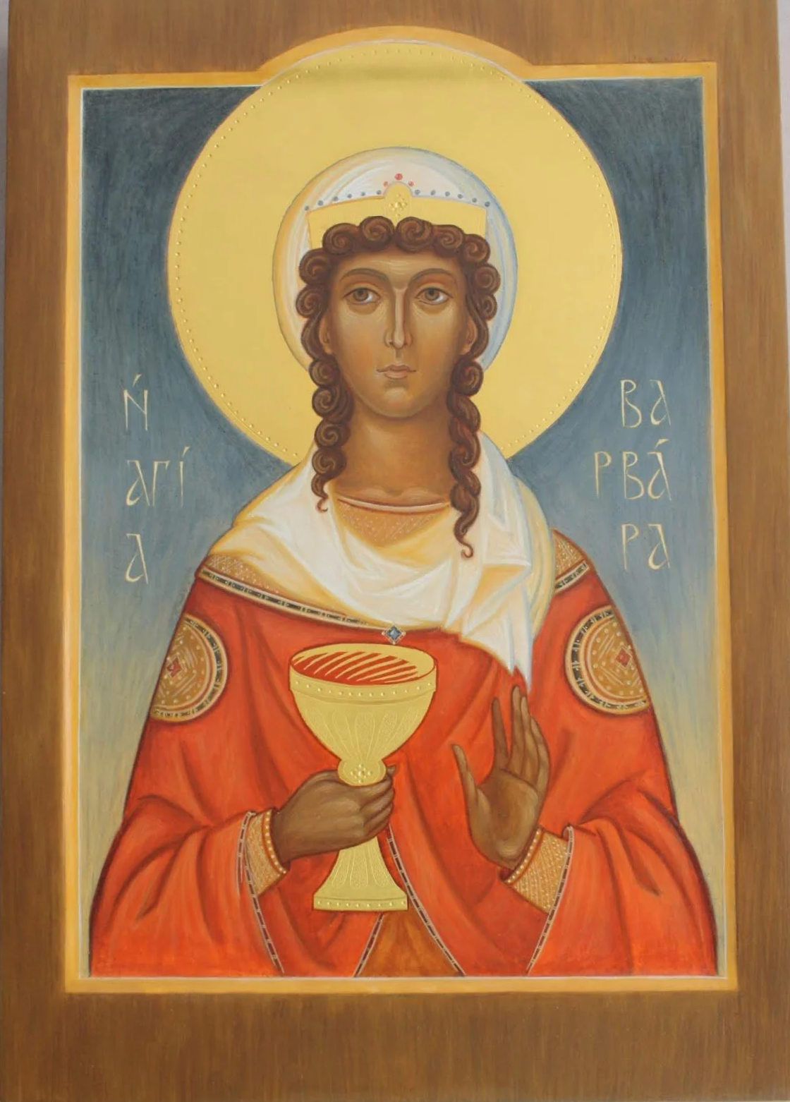 2018 - St. Barbara
38.5 x 27 cm
Materials: Wooden panel, mineral pigments, egg tempera, and genuine gold leaves.