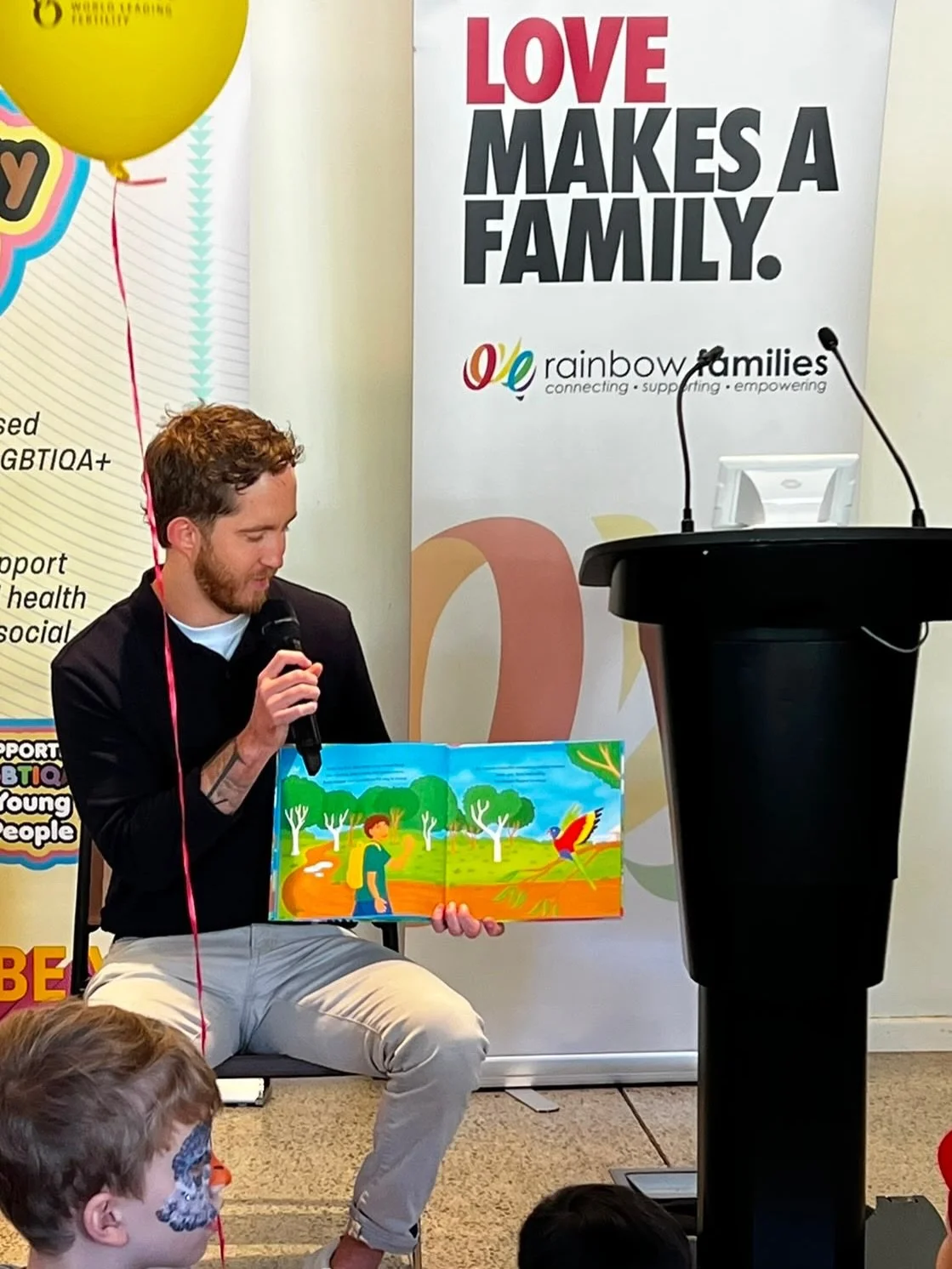 Huge thank you to @rainbowfamilies_au for having me as your guest for Storytime at Family Pride 2026! What a beautiful community fun filled day! 

It was super special to get to read Brave Like Bunji for the first time to you all before its release o
