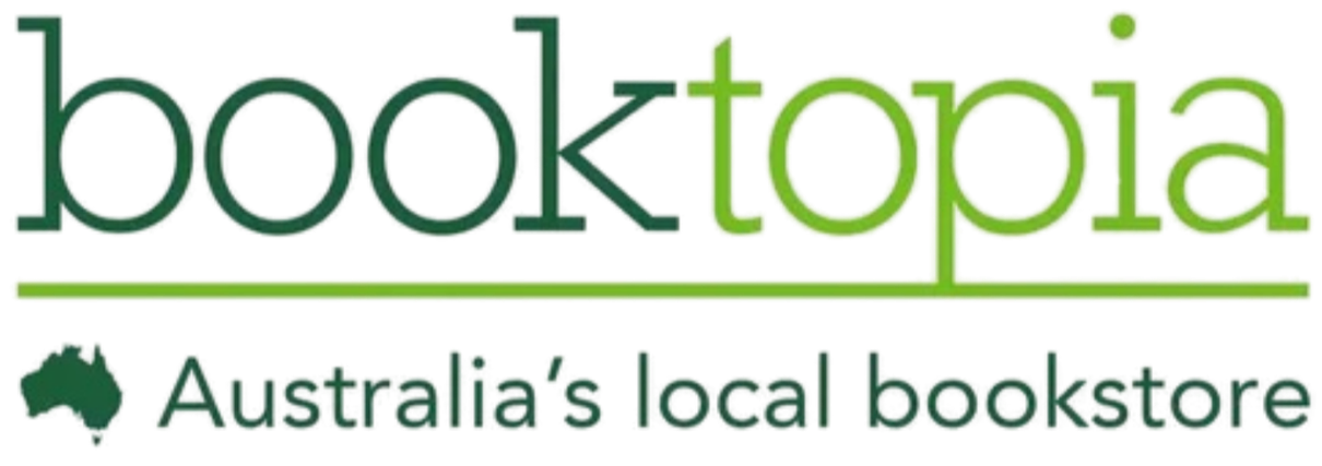 Logo of Booktopia with the text "Australia's local bookstore" beneath a green silhouette of the map of Australia.