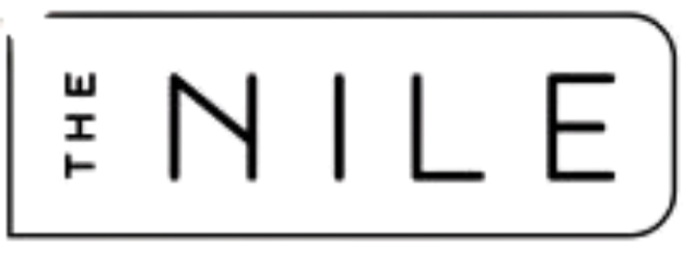 Close-up of a logo with the word "NILE" in stylized black and purple font, featuring a red underline.