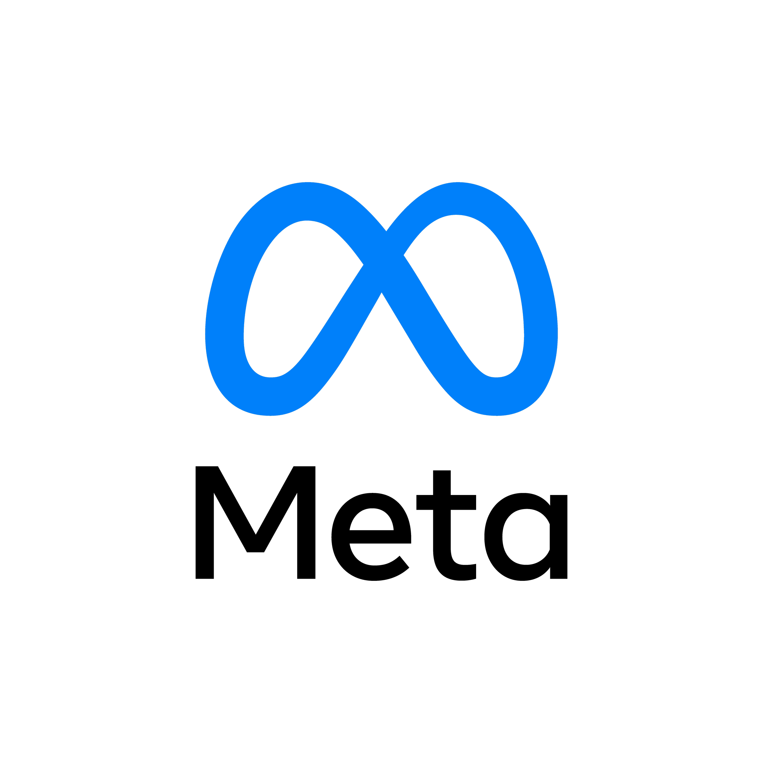 Facebook logo with a blue infinity symbol on a black background