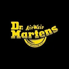 Logo of Dr. Martens featuring yellow text on a black background.