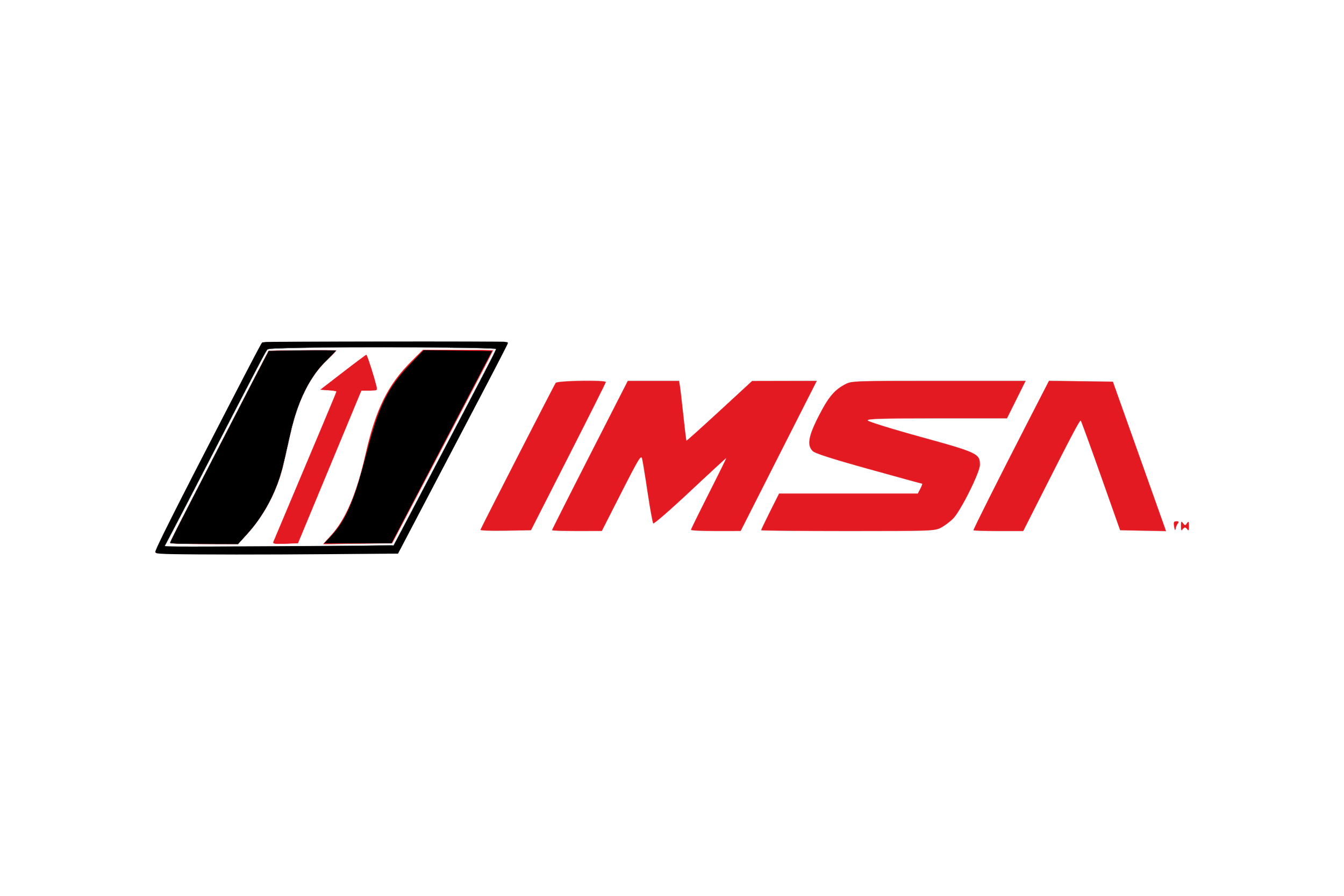 IMSA racing logo with a stylized checkered flag and red arrow, black, white, and red colors.