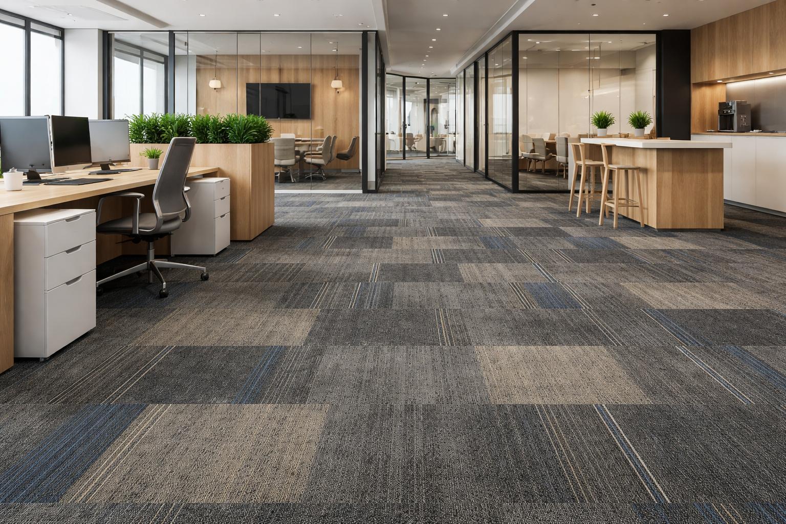 Stylish commercial carpet tiles installed by Elite Flooring WA into a new office space in Perth.