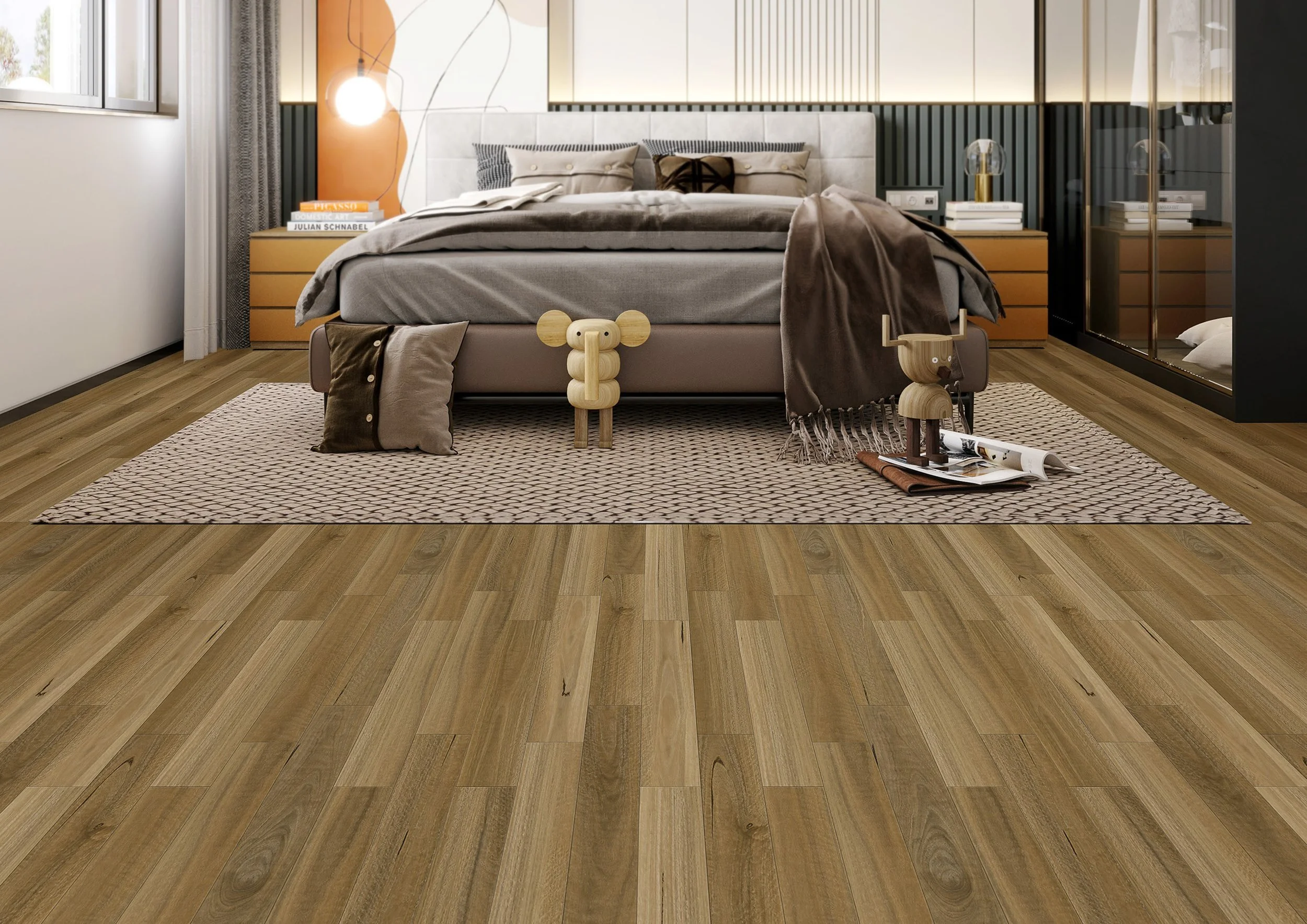 Spotted Gum Vinyl planks installed by Elite Flooring WA in a Perth bedroom.