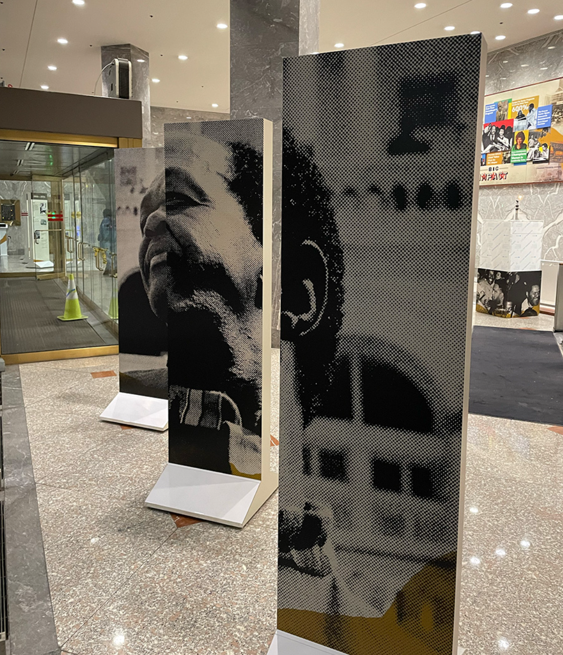 View of standing kiosks